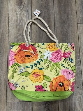 NWT Floral Canvas Tote Bag with Rope Handles